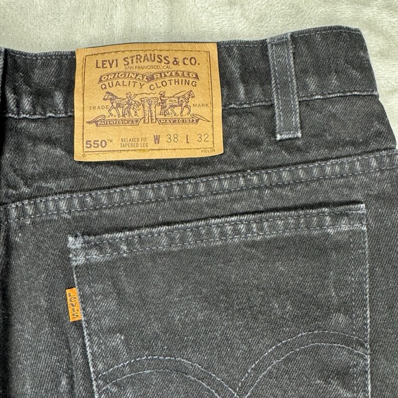 Vtg 90s Levi's 550 Black Orange Tab Jeans USA 38x32‎ (36x32) Grunge Tapered Fit